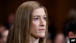 Associate Attorney General-designate Rachel Brand listens on Capitol Hill in Washington, March 7, 2017, during her confirmation hearing before the Senate Judiciary Committee.