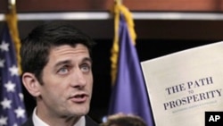 House Budget Committee Chairman Paul Ryan, R-Wis. touts his 2012 federal budget during a news conference on Capitol Hill in Washington, April 5, 2011