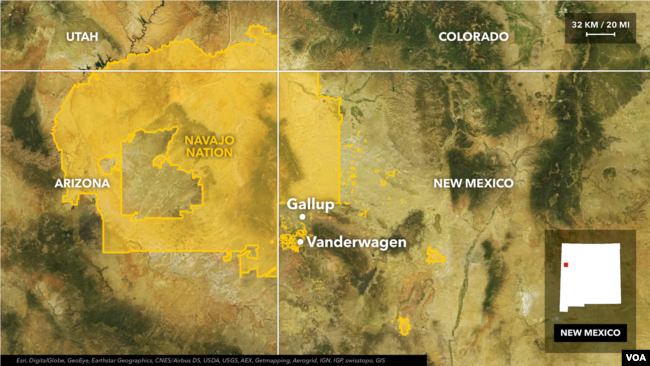 Map shows Vanderwagen, N.M., an unincorporated community on the Navajo Nation.