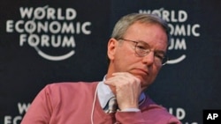 Chairman and CEO of Google, Eric Schmidt listens during a session at the World Economic Forum in Davos, Switzerland, January 28, 2011 (file photo)
