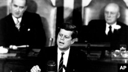 President John F. Kennedy speaks to a joint session of the U.S. Congress, on May 25, 1961.