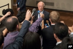 FILE - Japanese Ambassador to the United Nations Koro Bessho speaks to reporters before Security Council consultations on the situation in North Korea, Sept. 15, 2017, at U.N. headquarters.