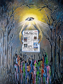 A painting in the Haiti Observateur offices depicts the role its editors and reporters feel the newspaper an others like it should play in the community