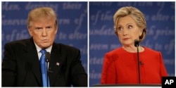 The first presidential debate between Republican nominee Donald Trump, left, and Democratic nominee Hillary Clinton, was held at Hofstra University in Hempstead, N.Y., Sept. 26, 2016.