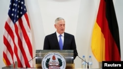 U.S. Defense Minister James Mattis at a press conference before the commemoration of the 70th anniversary of the Marshall Plan in Germany. (June 28, 2017.) 