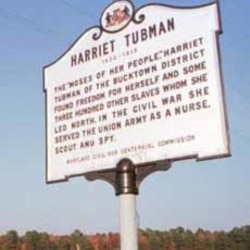 A sign marks the place where Harriet Tubman was born in Bucktown, Maryland