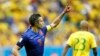 Robin van Persie of the Netherlands celebrates after scoring a goal from a penalty kick during their 2014 World Cup third-place playoff against Brazil, Brasilia national stadium, July 12, 2014.