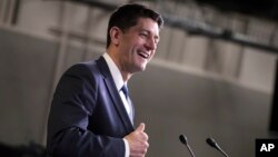 Speaker of the House Paul Ryan, R-Wis., arrives to meet with reporters to answer questions on the tax bill and sexual misconduct on Capitol Hill, in Washington, Dec. 14, 2017. Ryan said he's not leaving Congress anytime soon, trying to squelch rumors that he will walk away in triumph after the Republicans' tax bill is approved.