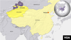 Peta provinsi Xinjiang, China.
