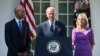 Vice President Joe Biden, accompanied by his wife Jill and President Barack Obama, announces that he will not run for the presidential nomination, Oct. 21, 2015, in the Rose Garden of the White House in Washington. 
