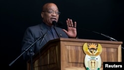 Rais wa Afrika Kusini, Jacob Zuma akiongea kwenye mkutano wa kuadhimisha siku ya haki za binadamu huko Durban, Afrika Kusini.