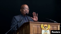 South African President Jacob Zuma speaks at a Human Rights Day rally in Durban, South Africa, March 21, 2016. Zuma has denied allegations that the wealthy Gupta family wields undue influence on his government.