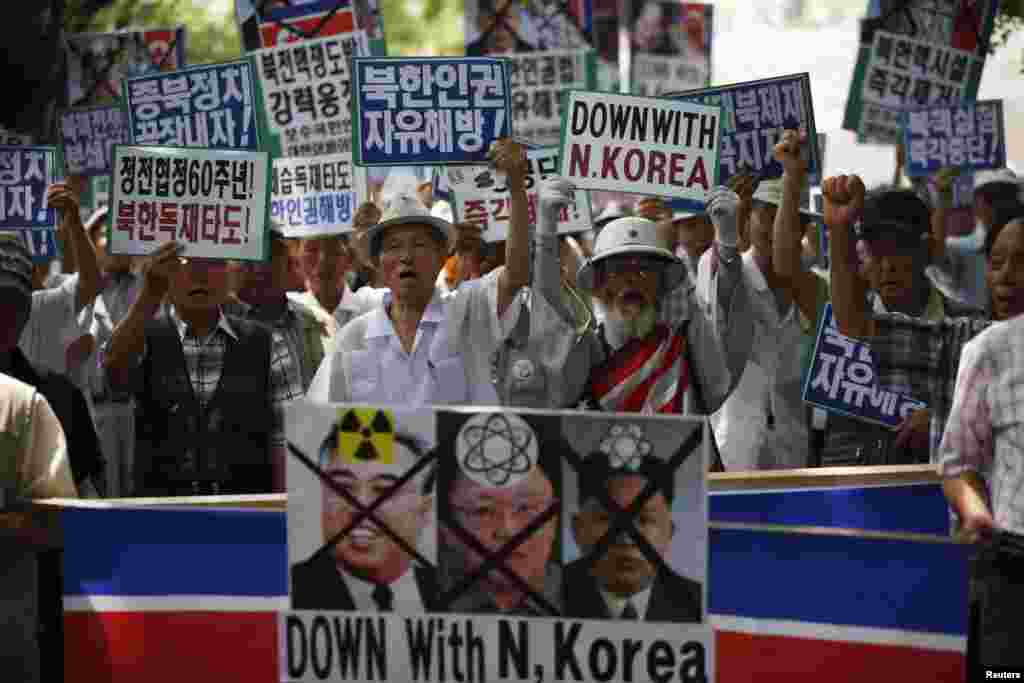27일 한국전 정전 60주년을 맞은 가운데, 서울에서 북한에 반대하는 시위가 열렸다.