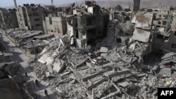 Destroyed buildings in Douma, in the rebel enclave of Eastern Ghouta on the outskirts of Damascus. (March 5, 2018.)