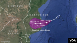 Trajectoire possible du cyclone Dineo en Afrique australe