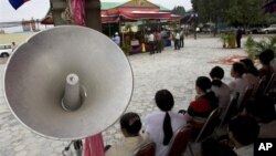 Cambodians protested at Freedom Park, demanding compensation for removing their houses, file photo. 