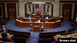 美國國會眾議院2021年12月14日一致通過《防止強迫維吾爾人勞動法》。 （眾議院院會視頻截圖）