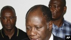 Ivory Coast opposition leader Alassane Ouattara addresses journalists after he was named by the country's electoral commission winner of the presidential election, 02 Dec 2010