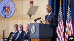 President Barack Obama delivers his speech to the Nunn-Lugar Cooperative Threat Reduction (CTR) symposium at the National Defense University in Washington, Dec. 3, 2012. 