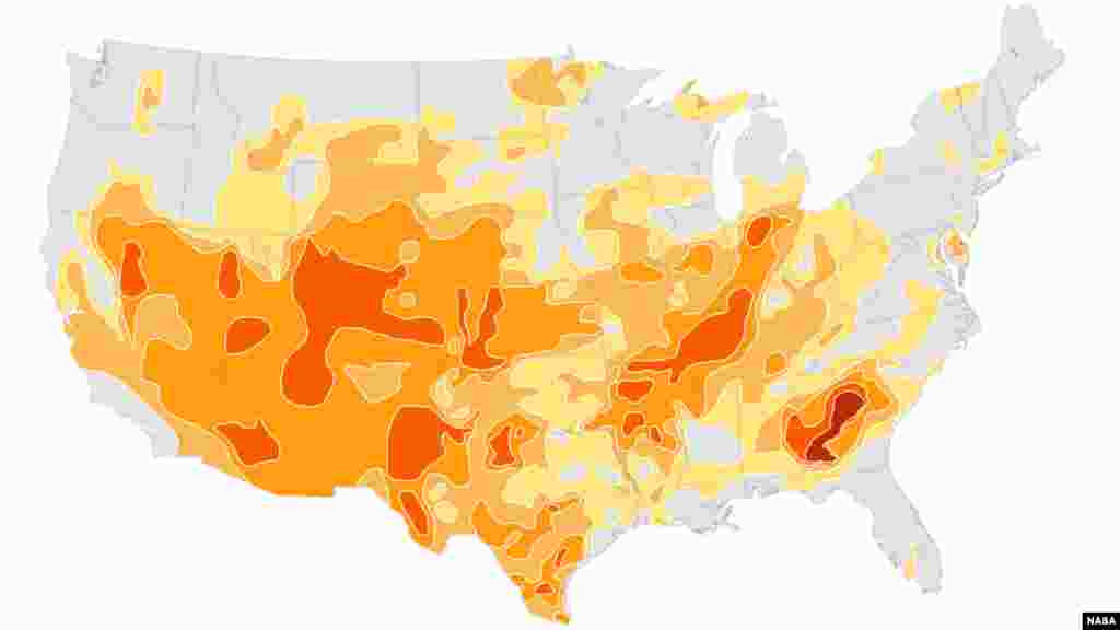 Peta wilayah negara-negara bagian di AS yang mengalami kekeringan musim panas tahun ini.