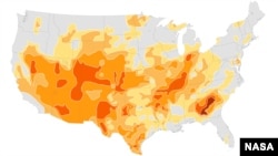 Data yang dirilis tanggal 26 Juni 2012 menunjukkan peta wilayah yang terkena bencana kekeringan di AS. Menteri Pertanian AS Tom Vilsack mengumumkan penambahan wilayah yang terkena bencana sebanyak 39 wilayah dari delapan negara bagian (18/7).