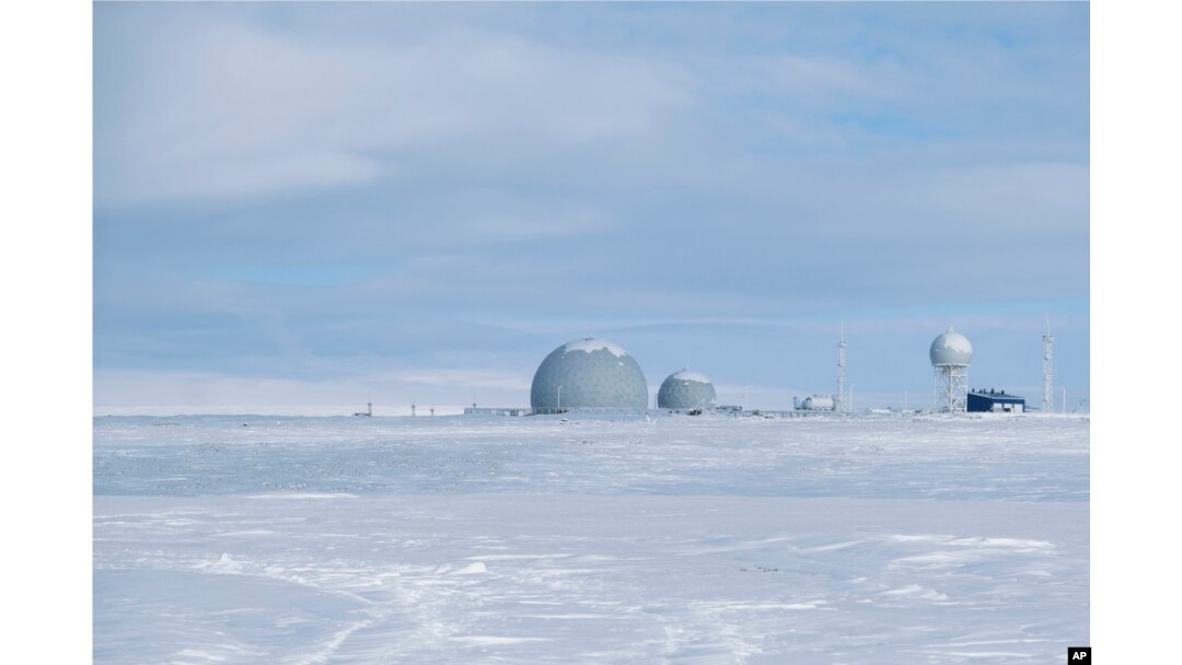 This photo taken on April 3, 2019, shows a radar facility on Kotelny Island, part of the New Siberian Islands archipelago located between the Laptev Sea and the East Siberian Sea, Russia.