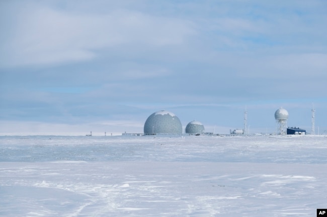 This photo taken on April 3, 2019, shows a radar facility on Kotelny Island, part of the New Siberian Islands archipelago located between the Laptev Sea and the East Siberian Sea, Russia.