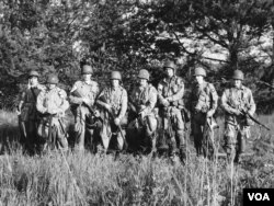 Russian WWII reenactors play western troops outside of Moscow, June 19, 2016. (B&W filter added for effect) (Photo: D. Schearf / VOA)