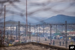 The camp in Idomeni, photographed from the Greek side of the border between Greece and Macedonia, March 10, 2016.