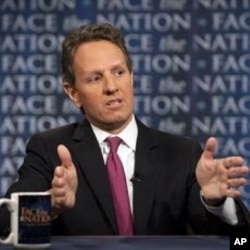 In this photo provided by CBS News, U.S. Treasury Secretary Timothy Geithner talks about the debt crisis on CBS's 'Face the Nation' in Washington, July 10, 2011