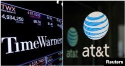 타임 워너와 AT&T 로고.