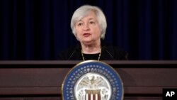 Federal Reserve Chairman Janet Yellen speaks during a news conference at the Federal Reserve in Washington, Sept. 17, 2014.