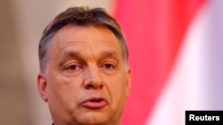 FILE: Hungarian Prime Minister Viktor Orban has repeated a call for ethnic Hungarians in Ukraine to have autonomy. He’s shown in Budapest April 7, 2014.