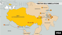 Map of Tibetan immolations, China, Tibet