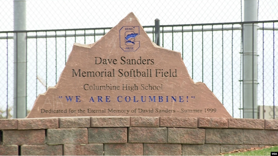 The softball field at Columbine High School in Littleton, Colorado, is dedicated to slain teacher Dave Sanders, who was among 13 killed on April 20, 1999. (M. Burke/VOA)