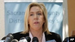Sacramento County District Attorney Anne Marie Schubert discusses the arrest of Joseph James DeAngelo for a string of violent crimes in the 1970s and 1980s, at a news conference, April 25, 2018, in Sacramento, Calif.