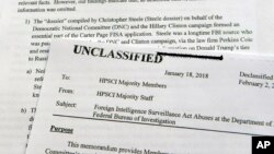 A intelligence memo is photographed in Washington, Friday, Feb. 2, 2018. 