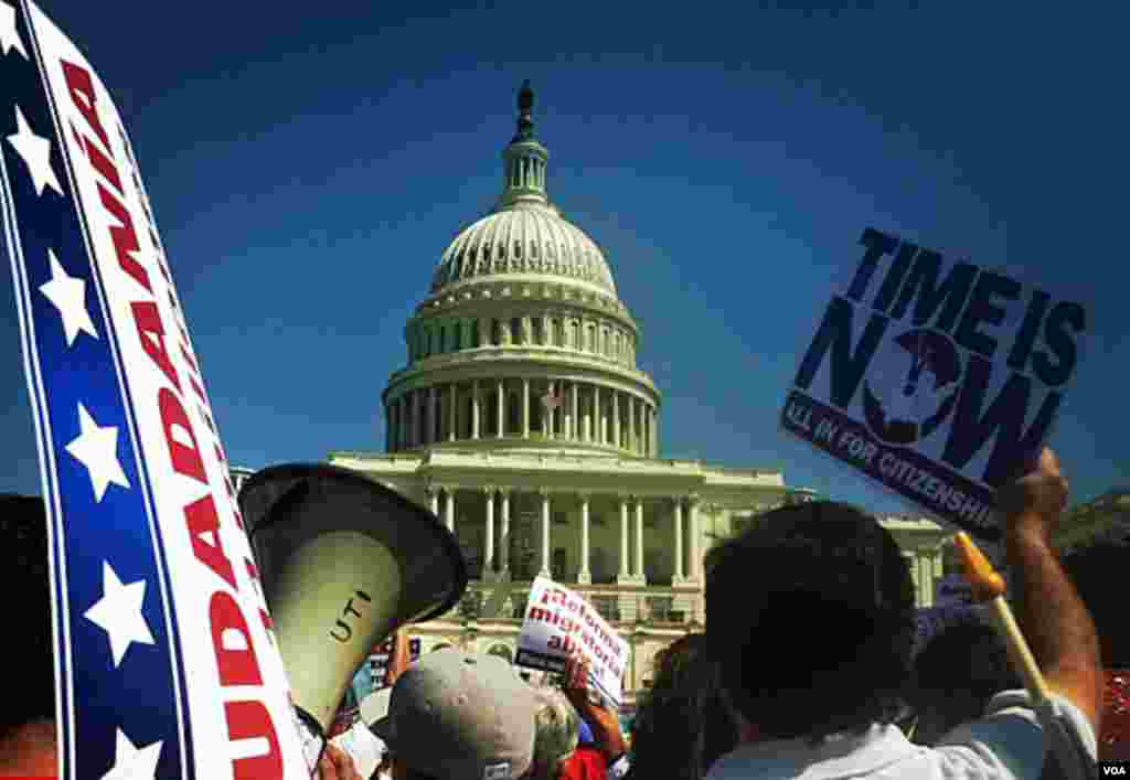 &quot;The time is now,&quot; was a common chant at the pro-immigration rally on the West Lawn of the U.S. Capitol, Washington, DC, April 10, 2013. (Photo by Kate Woodsome)