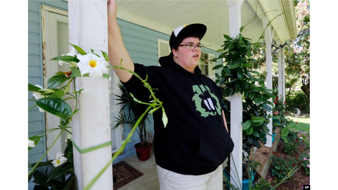 FILE - Gavin Grimm is interviewed at his home in Gloucester, Virginia, Aug. 25, 2015. Grimm is a transgender student whose demand to use the boys' bathrooms has divided the community and prompted a lawsuit.