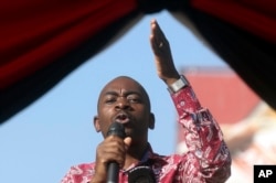 FILE - Opposition leader Nelson Chamisa speaks in Harare, Zimbabwe, Oct. 27, 2018.