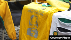 A shirt displaying support for the ruling African National Congress is shown at a demonstration in Johannesburg, the economic capital of South Africa, April 7, 2017. (Photo courtesy of Zaheer Cassim)