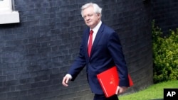 David Davis, secretary of State for Exiting the European Union, arrives for a cabinet meeting at 10 Downing Street after the general election in London, June 12, 2017. 