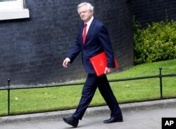 David Davis, Secretary of State for Exiting the European Union, arrives for a cabinet meeting at 10 Downing Street after the general election in London, June 12, 2017. Davis is charged with negotiating the terms of Britain's break with the EU and for setting relations with the bloc for decades to come.