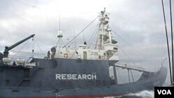 Kapal penangkap paus milik Jepang di Samudera Antartika (foto: dokumentasi Desember 2009).