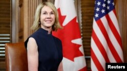 U.S. Ambassador to Canada Kelly Craft takes part in a meeting with Canada's Prime Minister Justin Trudeau on Parliament Hill in Ottawa, Canada, Nov. 3, 2017.