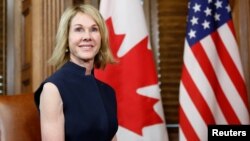 U.S. Ambassador to Canada Kelly Craft takes part in a meeting with Canada's Prime Minister Justin Trudeau on Parliament Hill in Ottawa, Canada, Nov. 3, 2017.