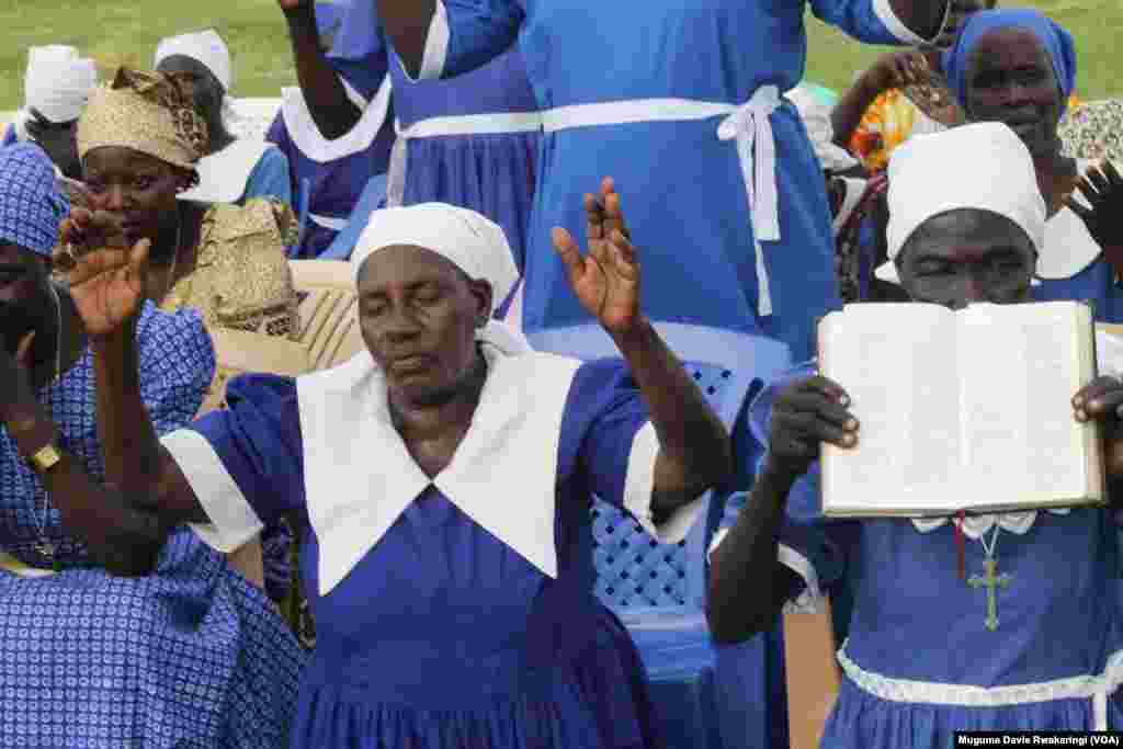 South Sudanese women pray on the country's national day of prayer, which was held ahead of celebrations of two years of independence on July 9, 2013.