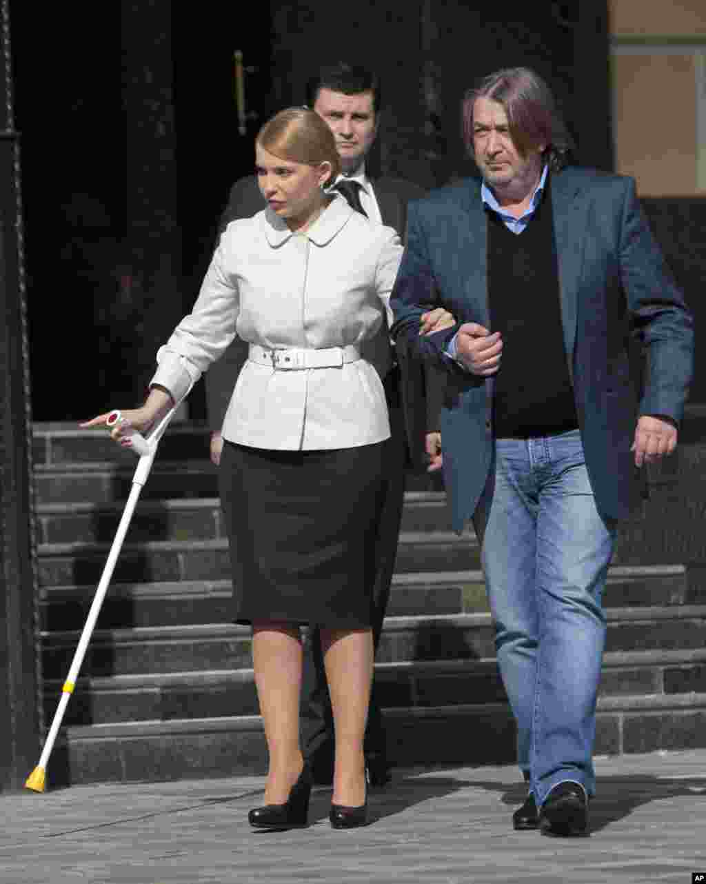 Former Ukrainian prime minister Yulia Tymoshenko, left, prior to her press conference in Kyiv, Ukraine, March 27, 2014.&nbsp;