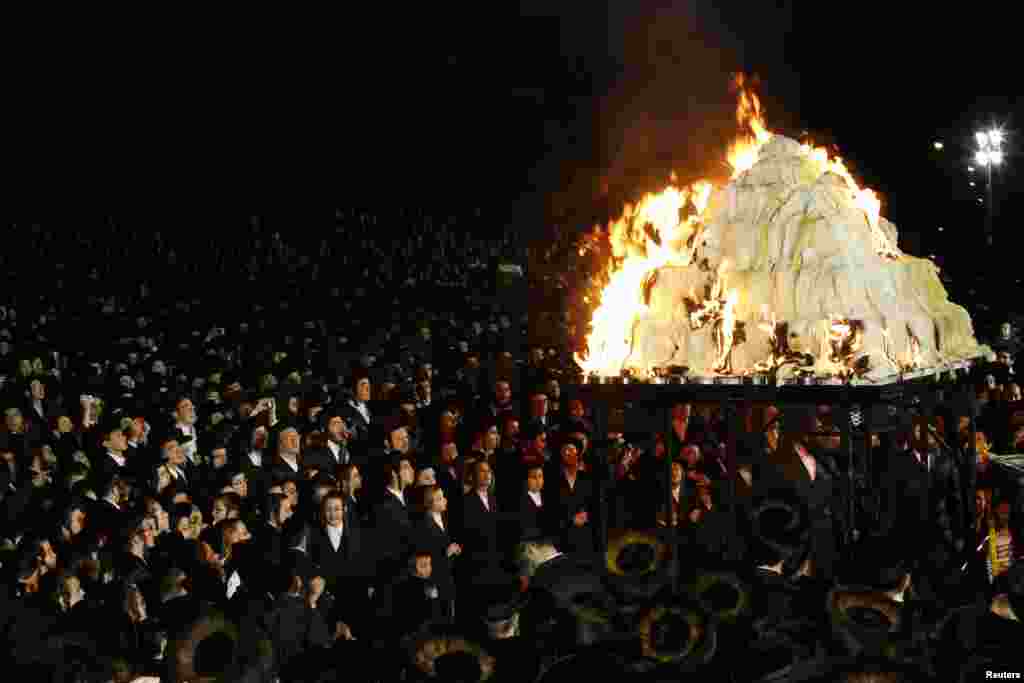 Orthodox Jews of the Satmar Hasidim celebrate the Jewish holiday of Lag Ba&#39;Omer in the village of Kiryas Joel, New York. Lag Ba&#39;Omer marks the anniversary of the death of Talmudic sage Rabbi Shimon Bar Yochai approximately 1,900 years ago.