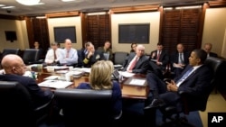 President Barack Obama is briefed on the situation on the Korean peninsula in the White House Situation Room, Nov. 23, 2010.